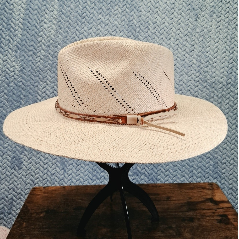 Nicol Hats Internacional Straw Fedora Wide Brim Vented Sun Hat Cream Medium